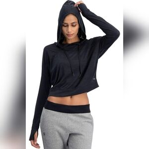 Three Sixty Six Women's Long-Sleeve Crop Top Hoodie, JET BLACK, XXL, NWT!